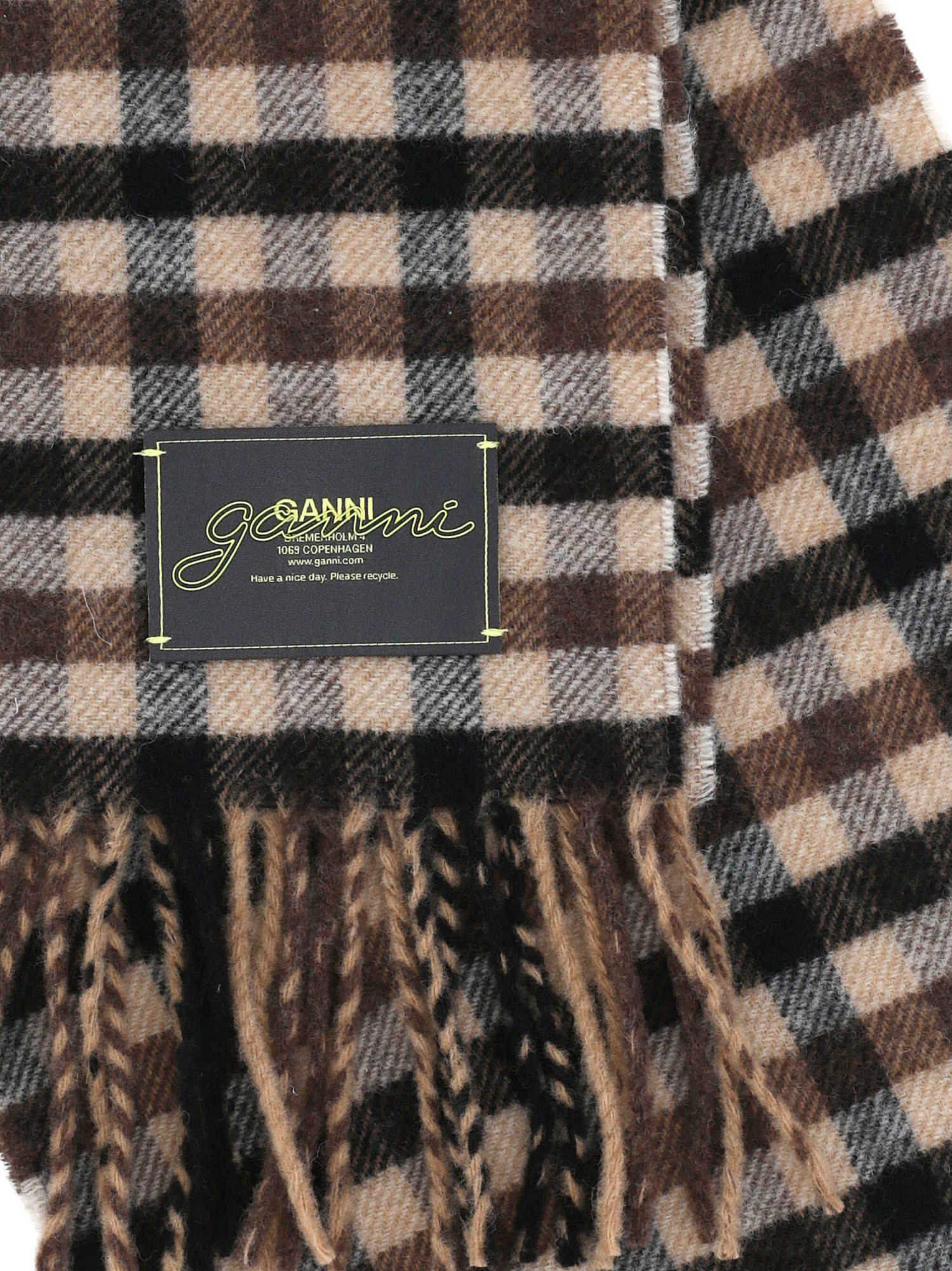 Ganni Checked Wool Scarf In Multi