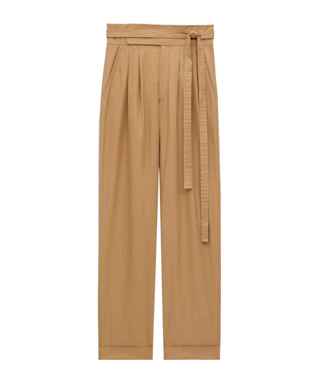 Saint Laurent Pleated Paper Bag Tie-waist Pants In Nude