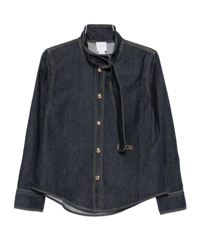 Patou Embroidered-logo Denim Shirt In Black