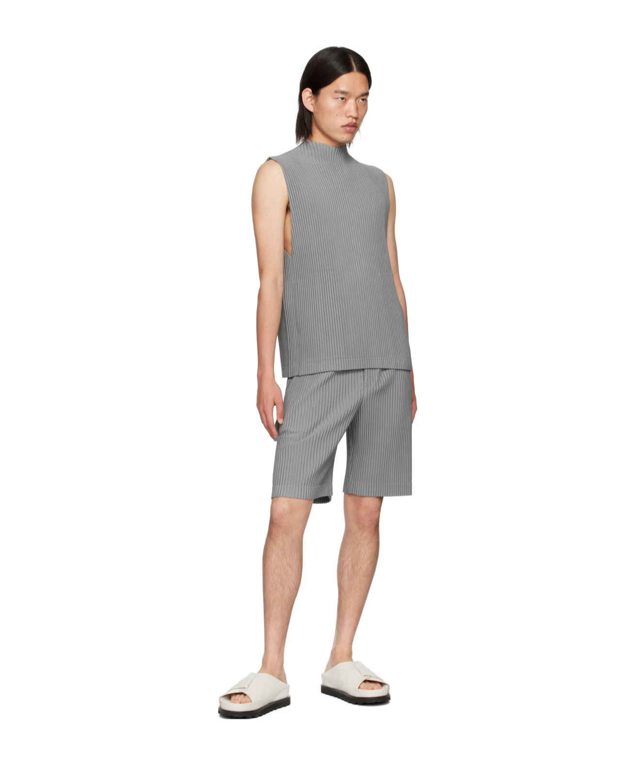 Shop Issey Miyake Pleated Design Vest In Gray