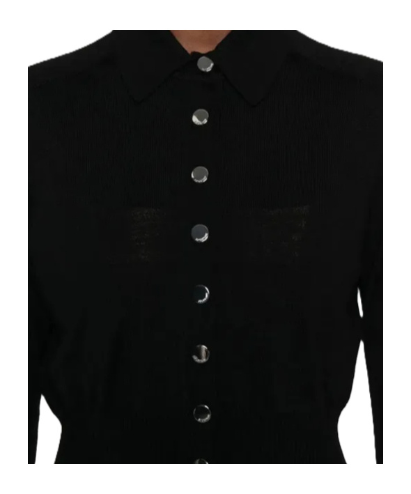 Sportmax Virgin Wool Cardigan With Classic Collar And Retro Charm In Black