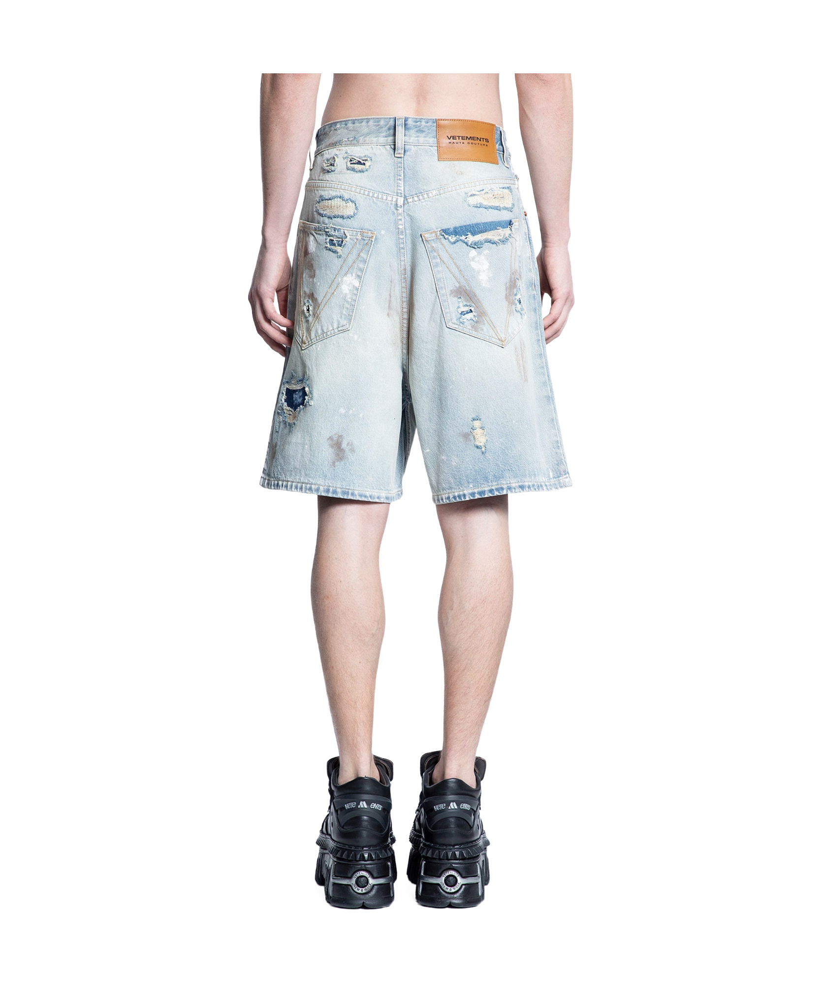 Vetements Blue Trashed Denim Shorts In White
