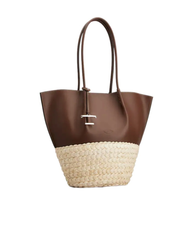 Tod's Raffia And Leather Shopper Bag With Spacious Interior In Brown, Natural Color