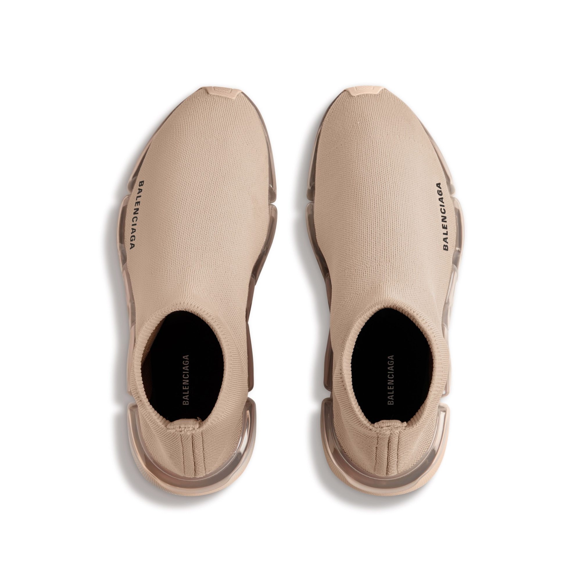 Balenciaga Men's Speed 2.0 Full Clear Sole Recycled Knit Sneaker In Beige In Neutral
