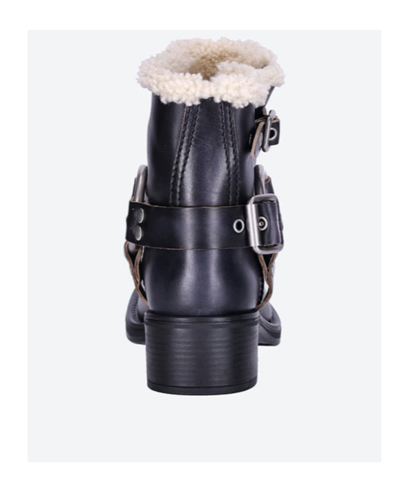Miu Miu Women Shearling Biker Boots In Black