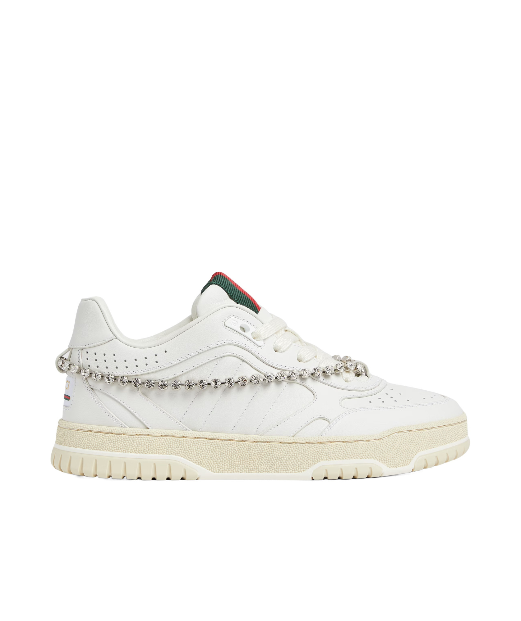 Gucci Re-web Grosgrain-trimmed Crystal-embellished Leather Sneakers In White
