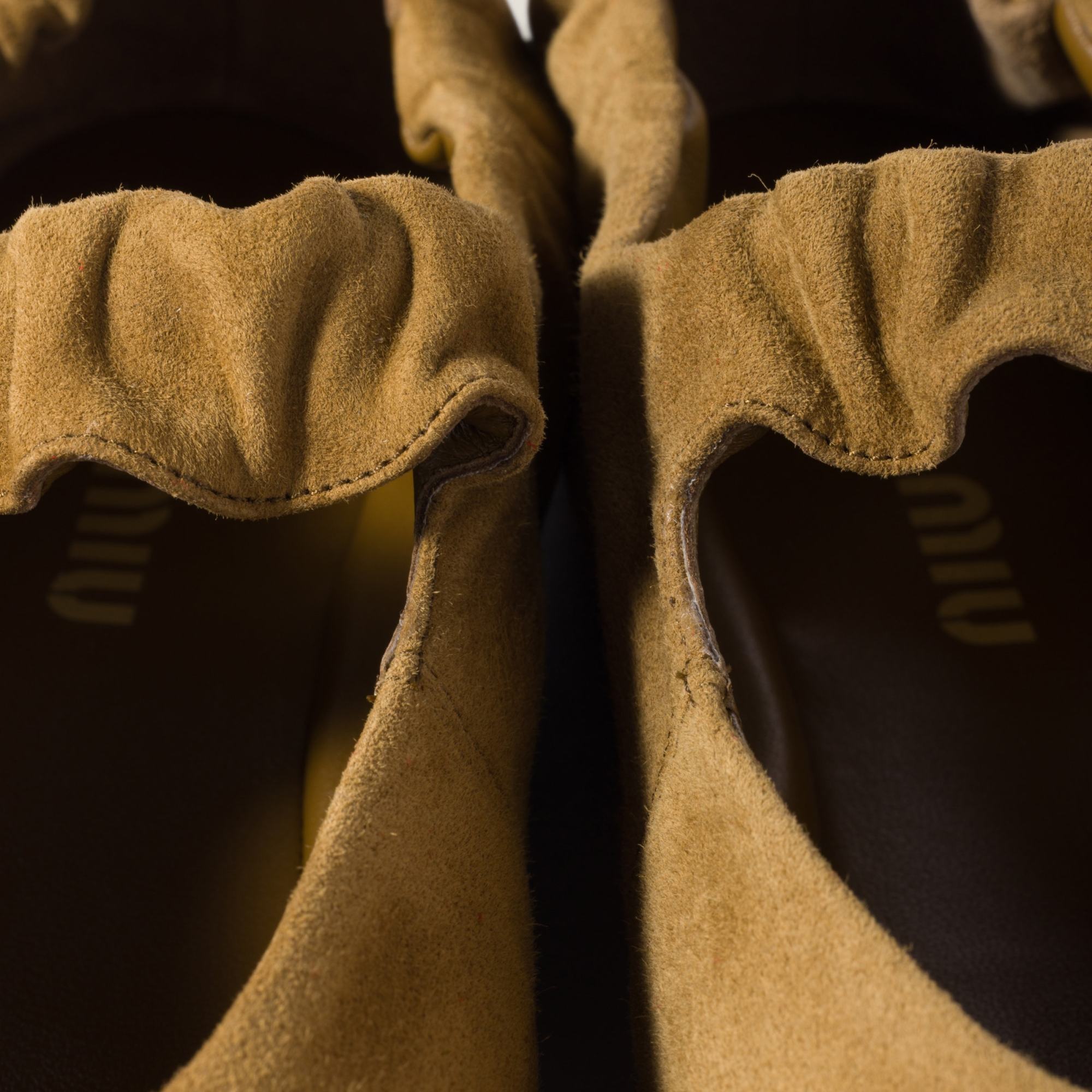 Miu Miu Ruches Suede Ballerinas In Green