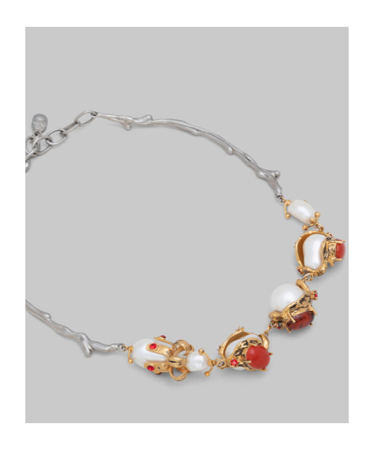 Marni Pearl-embellished Necklace In Gray