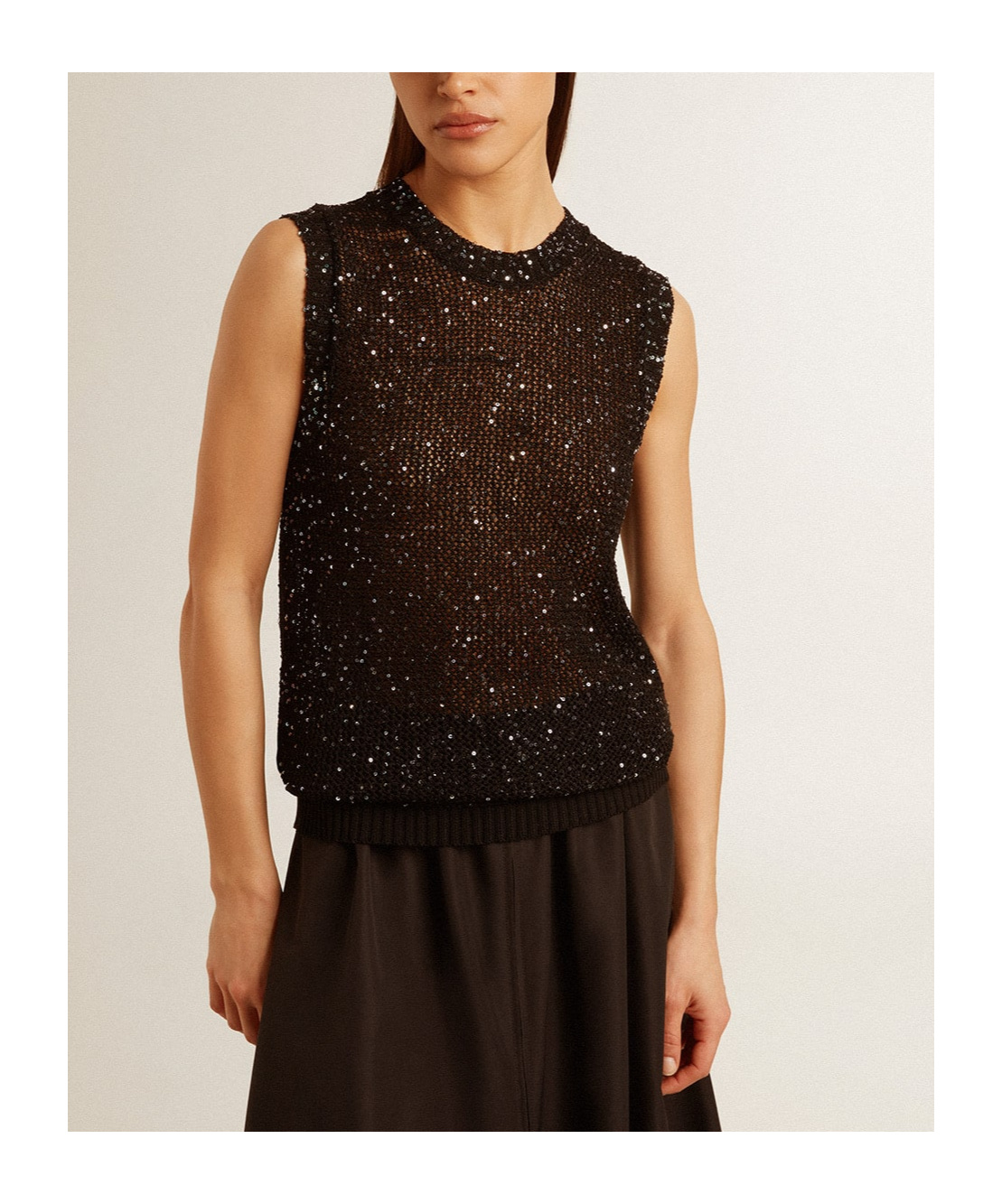 Shop Golden Goose Black Mesh Knit Top With Sequins And Contrasting Details