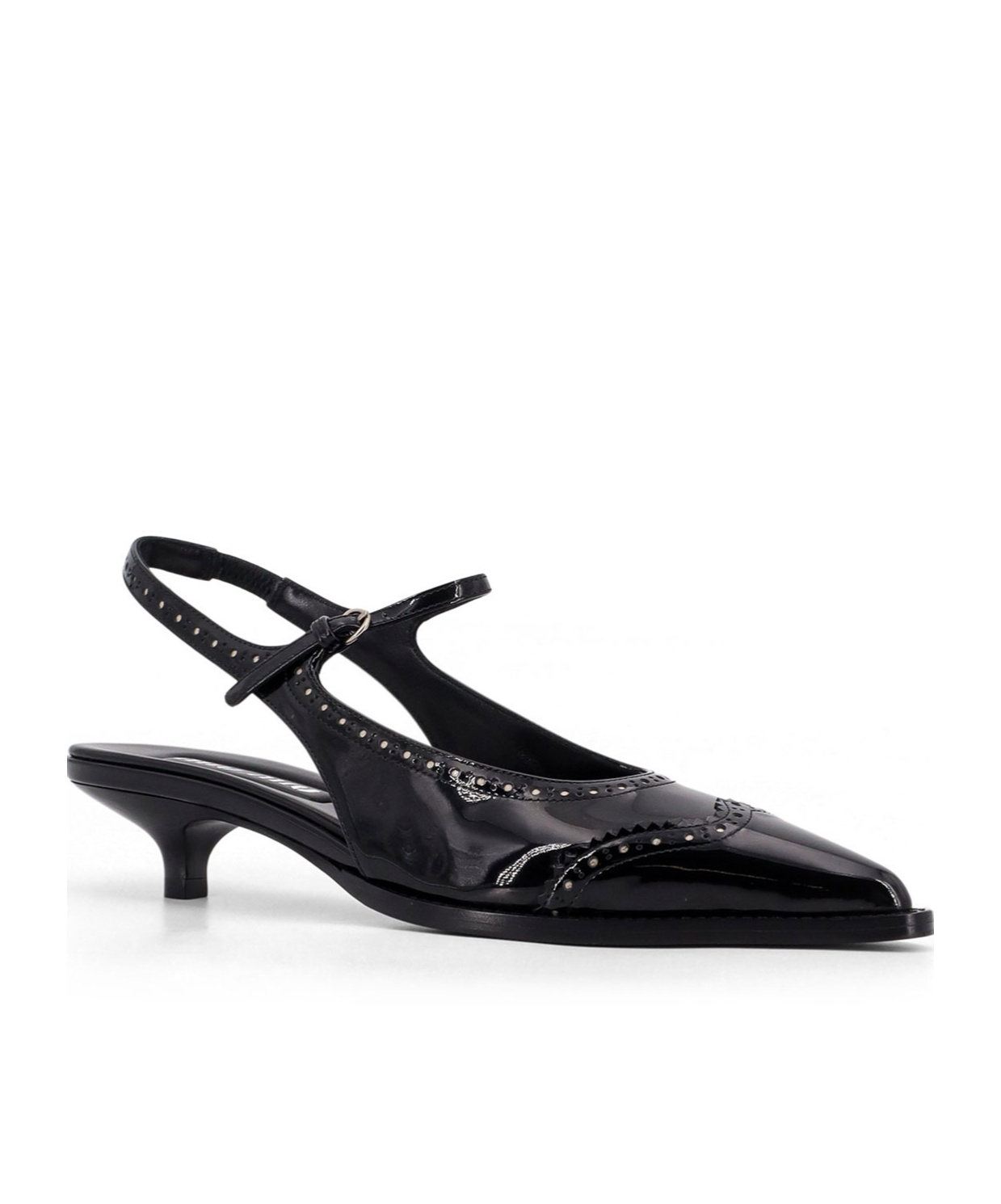 Miu Miu Women Leather Brogue Slingback T-strap Pumps In Black