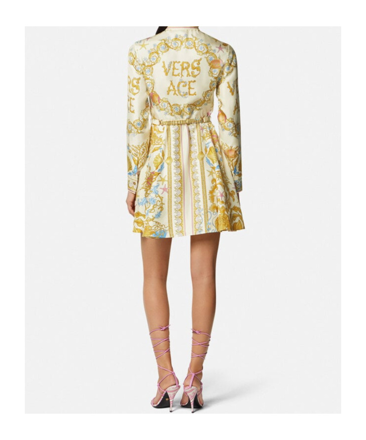 Versace Underwater Barocco Silk Midi Shirt Dress
