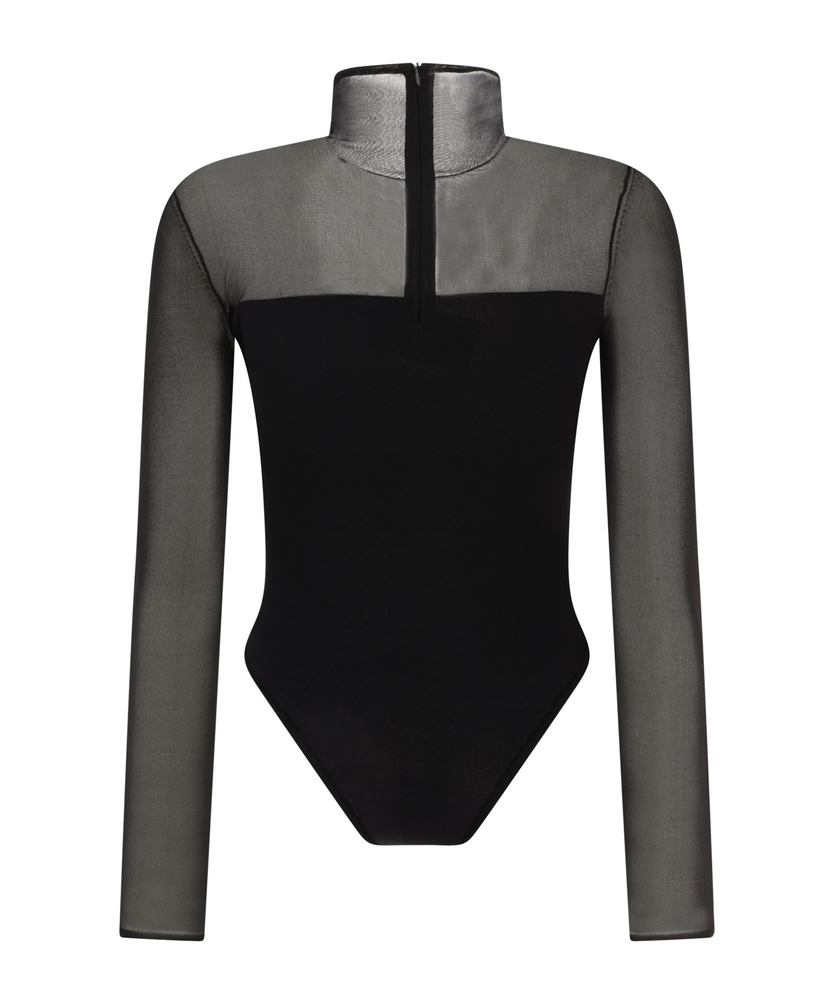 Nensi Dojaka Bodysuit With Asymmetric Line And Sheer Panels In Black