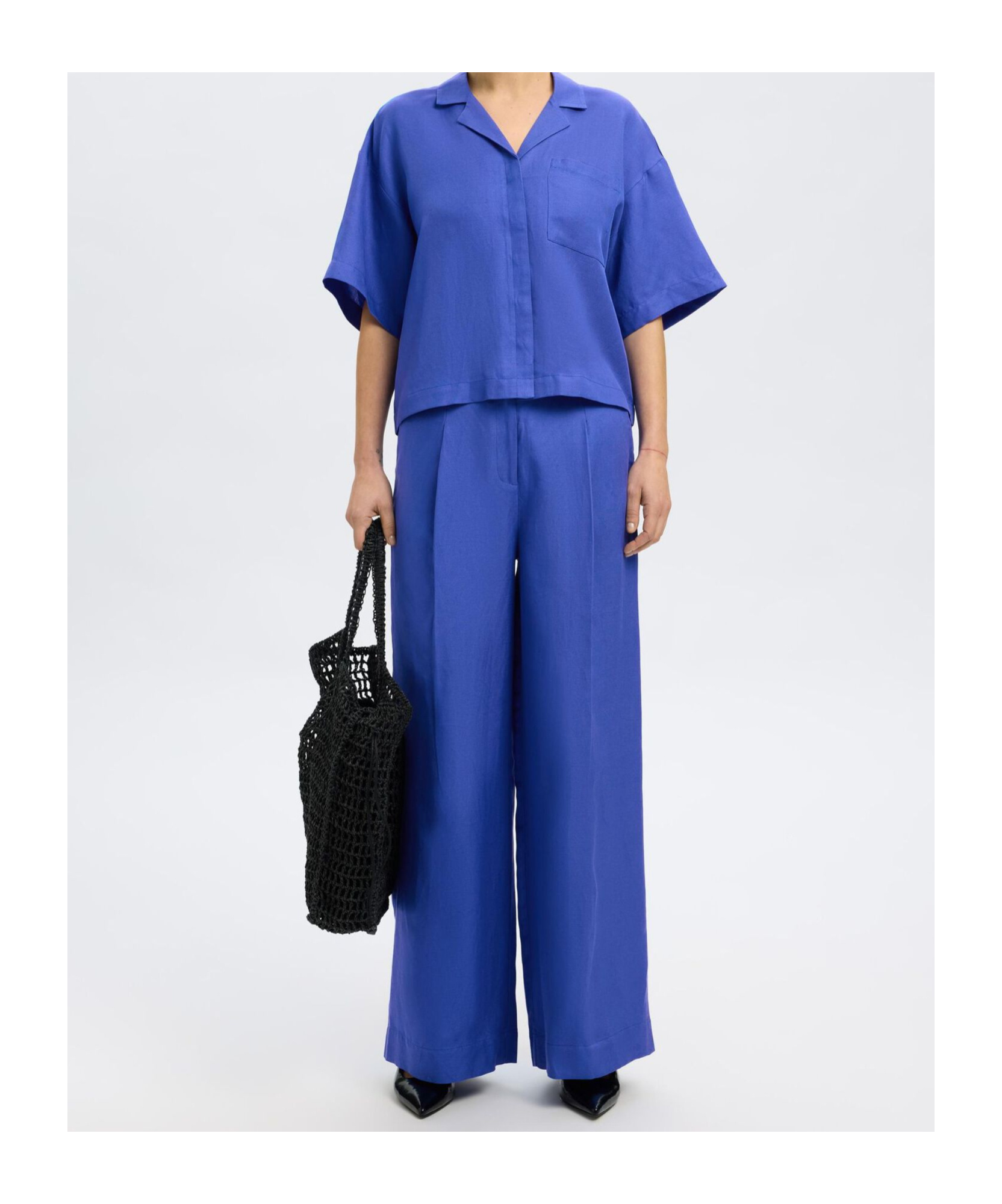 Selected High-waisted Wide-leg Casual Pants In Blue
