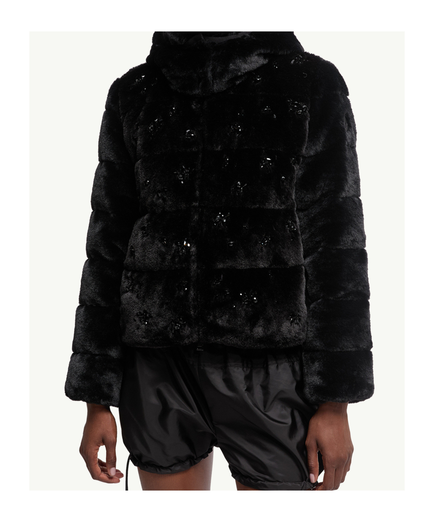 Moncler Andronne Sequin-embroidered Hooded Short Down Jacket In Black