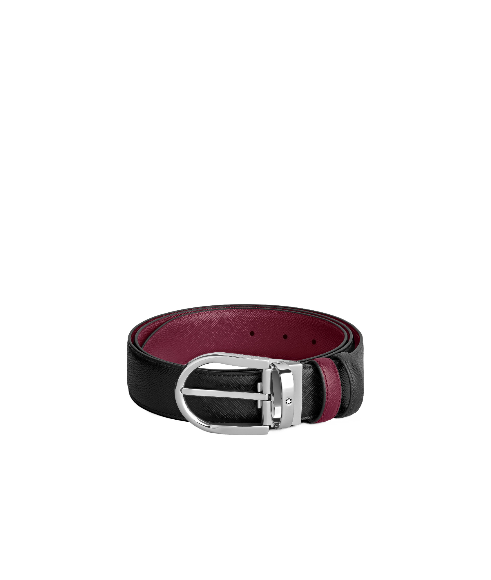 Montblanc Horseshoe Buckle Black/cassis 35mm Reversible Leather Belt