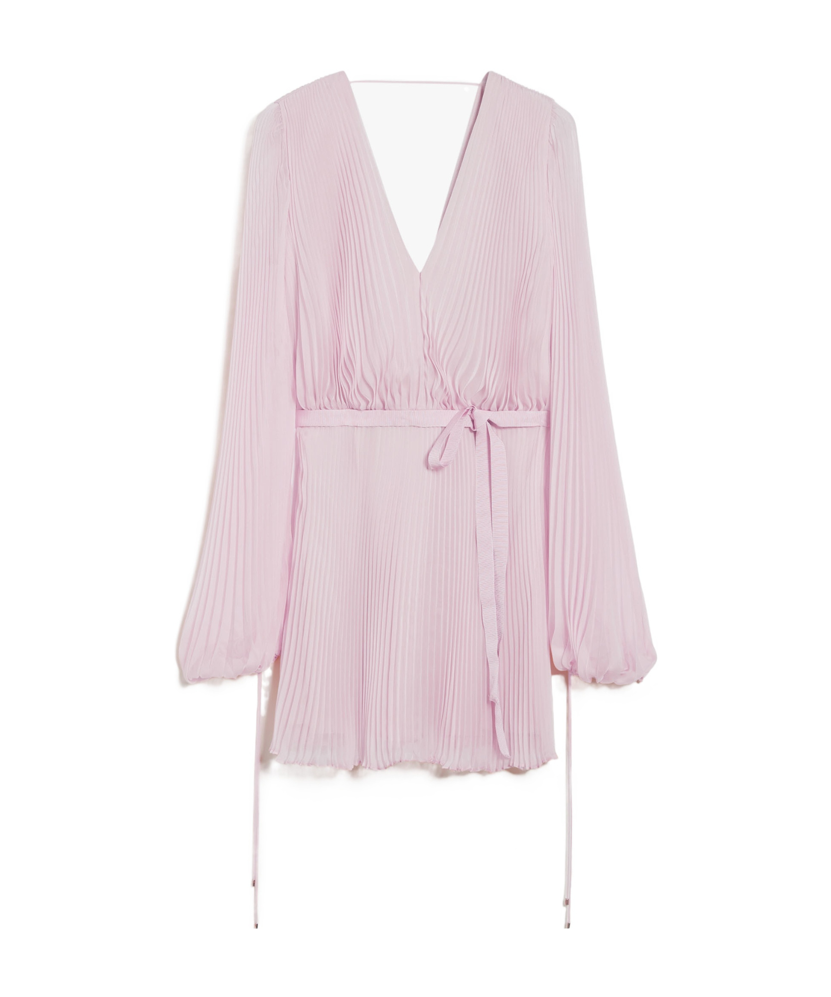 Max Mara Puff Sleeve Belted V Neck Mini Dress In Pink