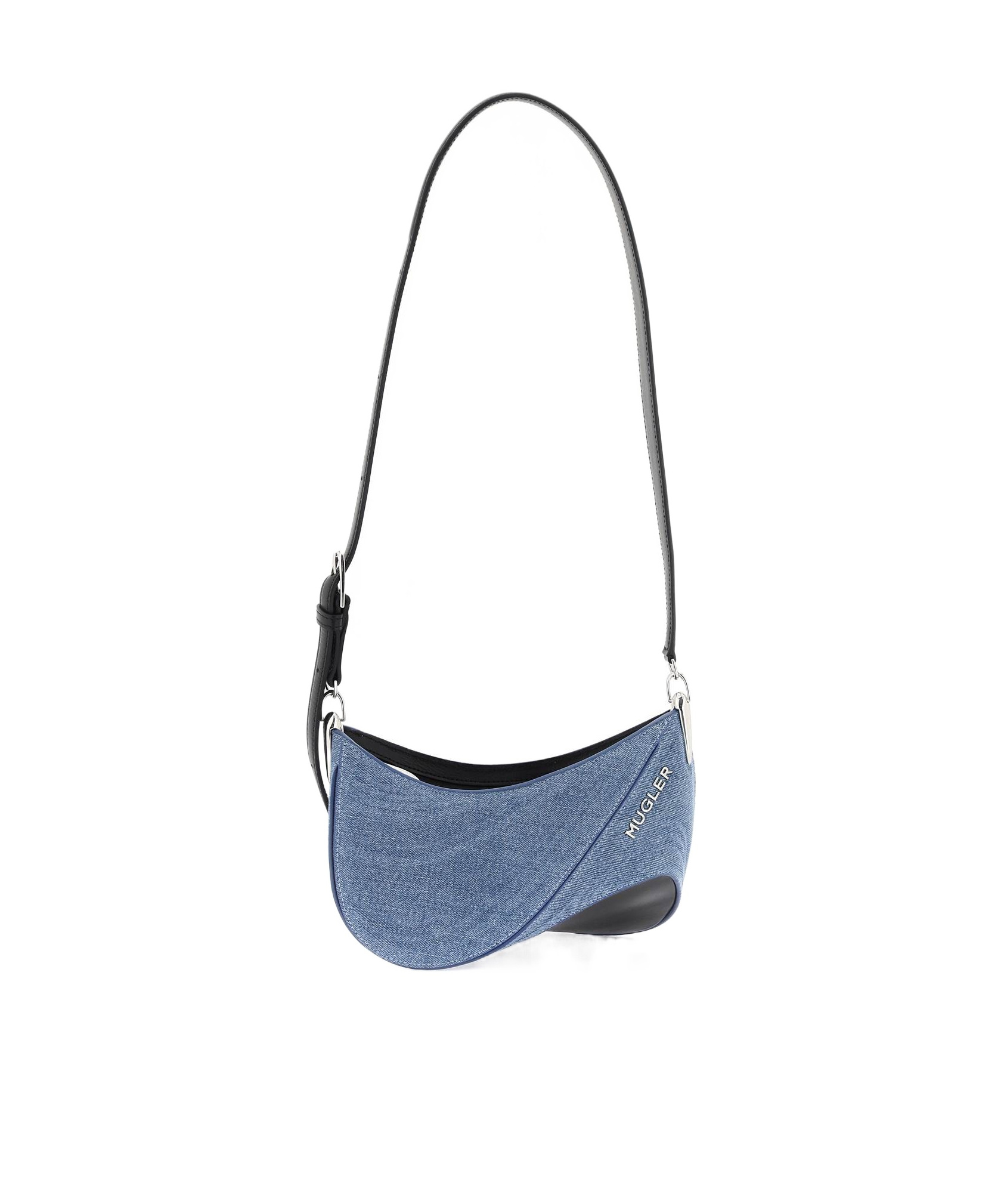 Mugler Women's Small Denim Spiral Curve 01 Shoulder Bag In Blue