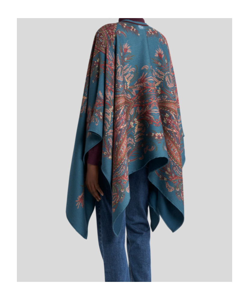 Etro Floral Paisley Wool-blend Cape In Blue