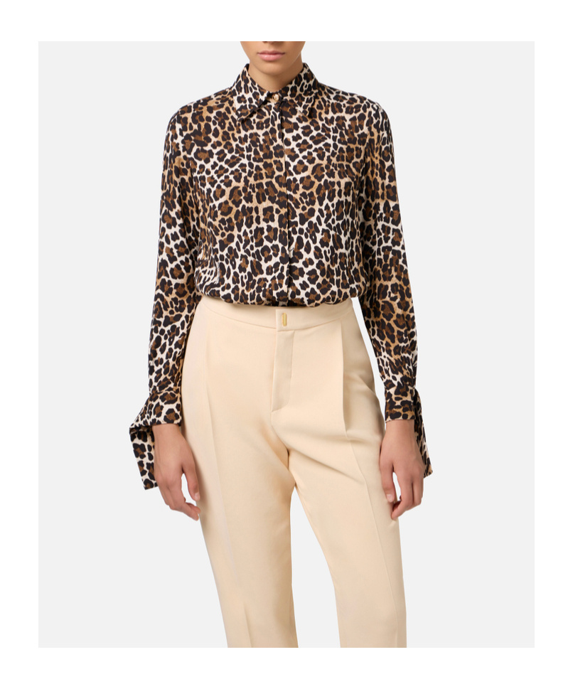 Elisabetta Franchi Leopard-print Georgette Shirt In Black