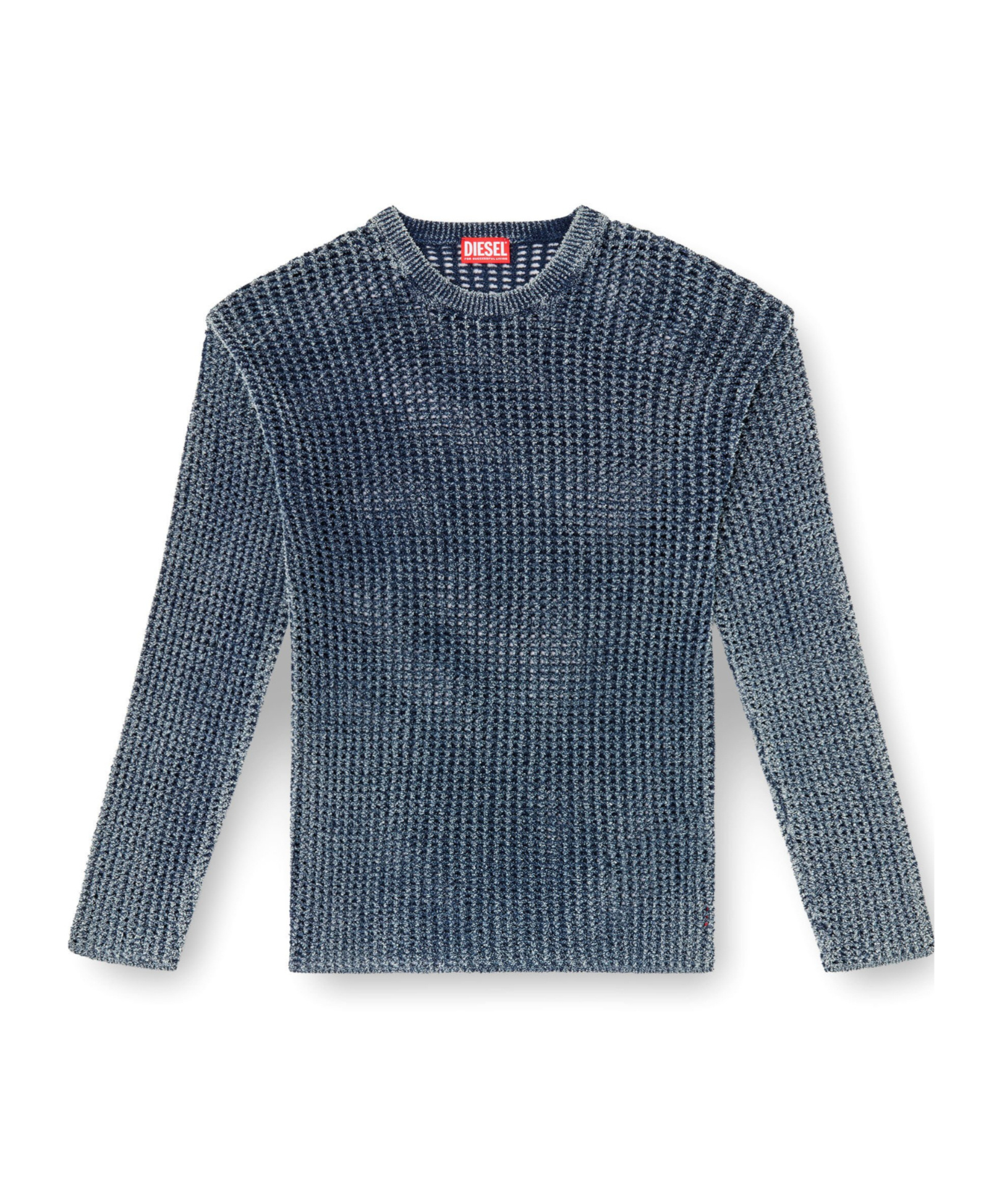 Diesel Textured Knit Crewneck Sweater With Ribbed Finish In Blue