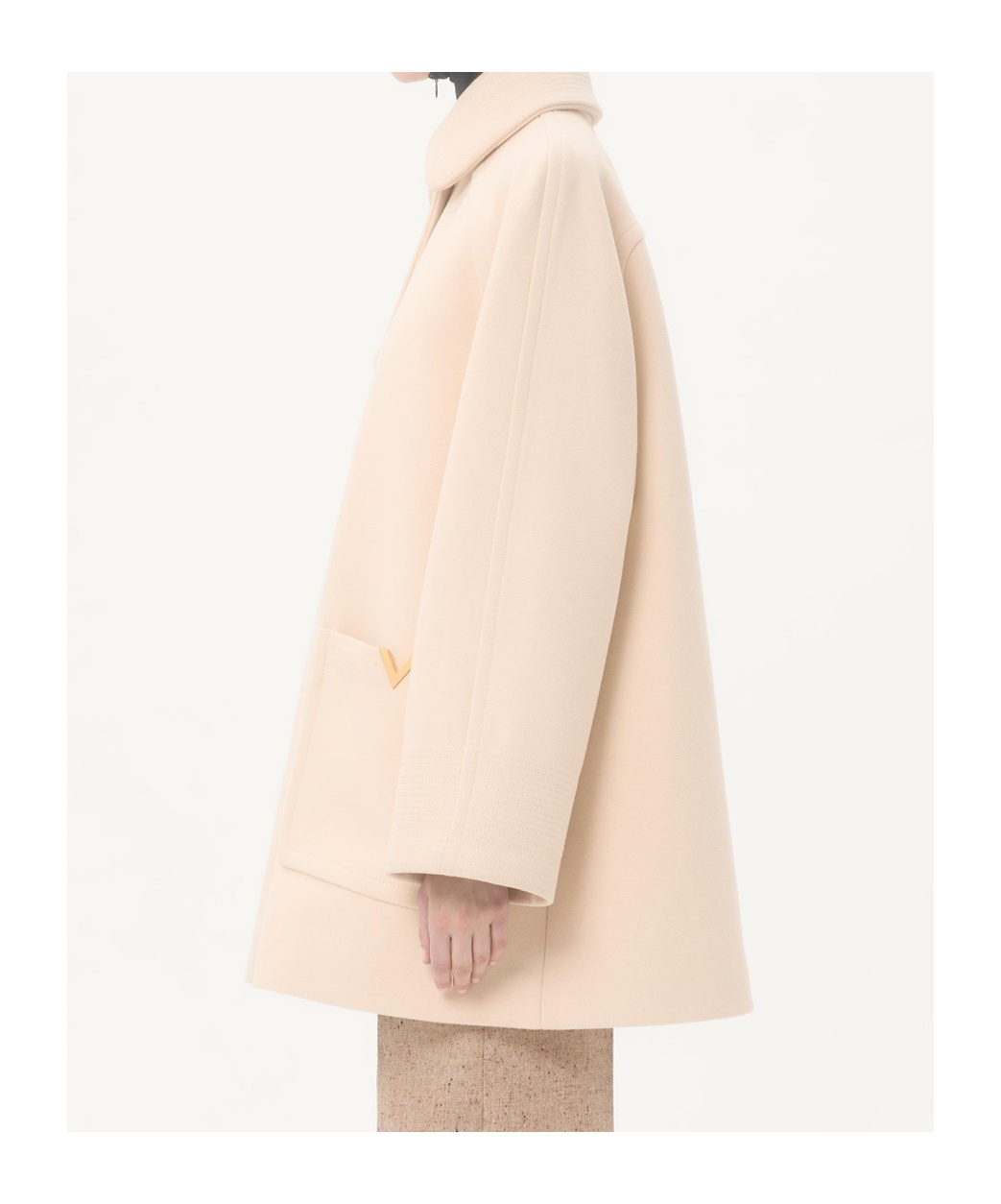 Valentino Wool Coat With Rounded Collar And Pockets In Neutral