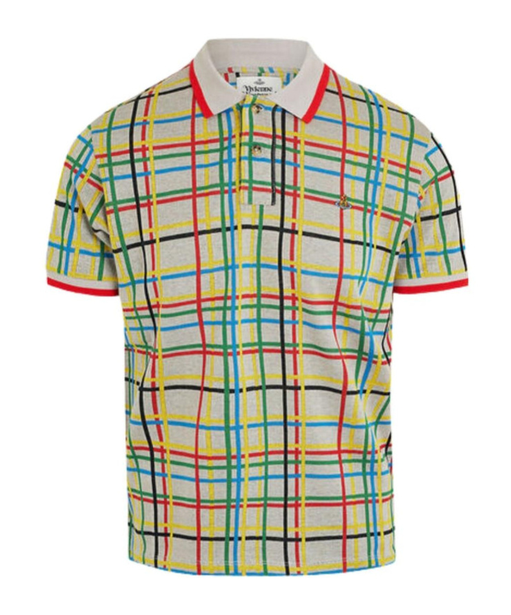 Vivienne Westwood Polo Shirt With Check Pattern And Ribbed Collar In Gray