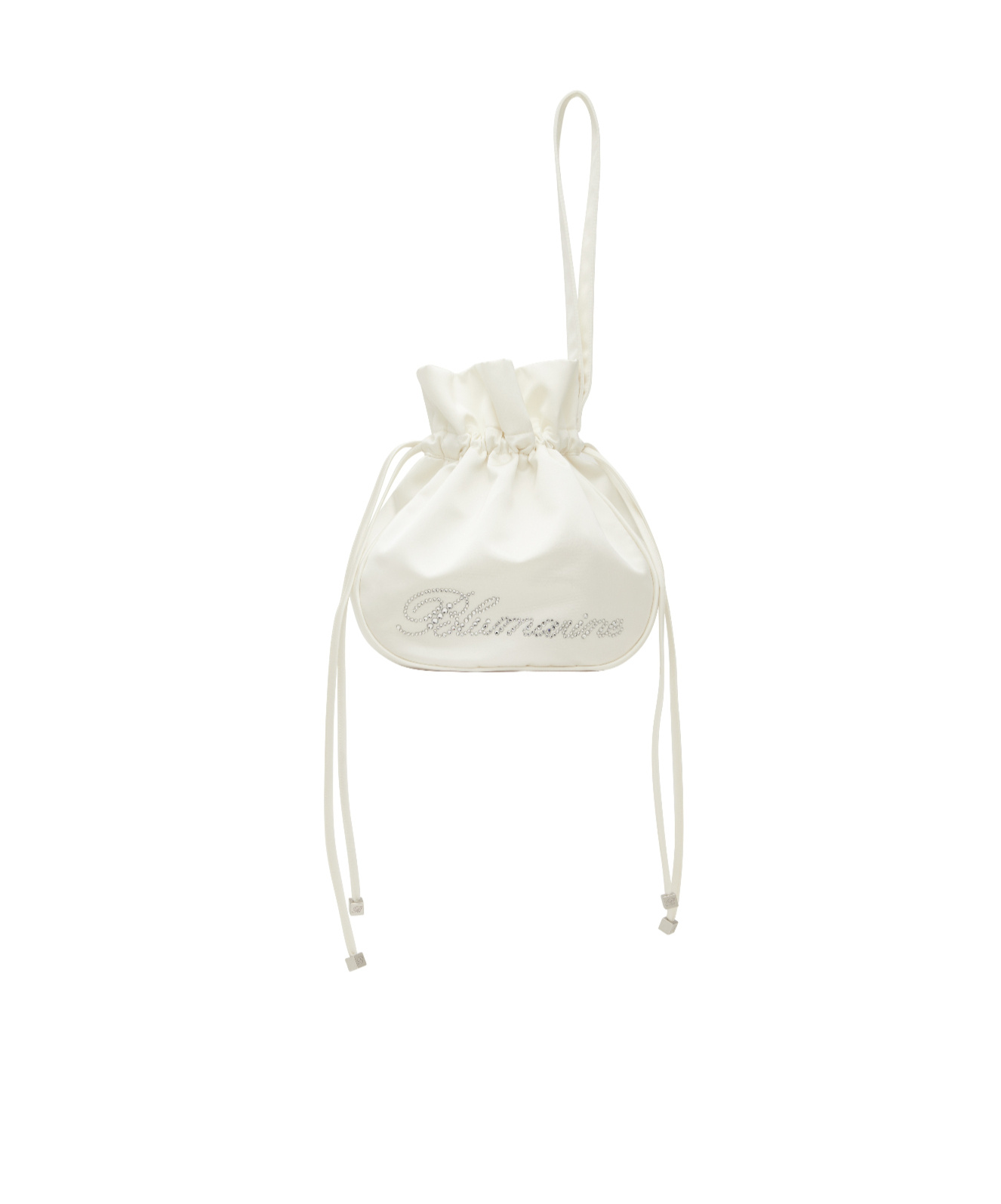 Blumarine Satin Clutch Bag With Rhinestone Logo In White