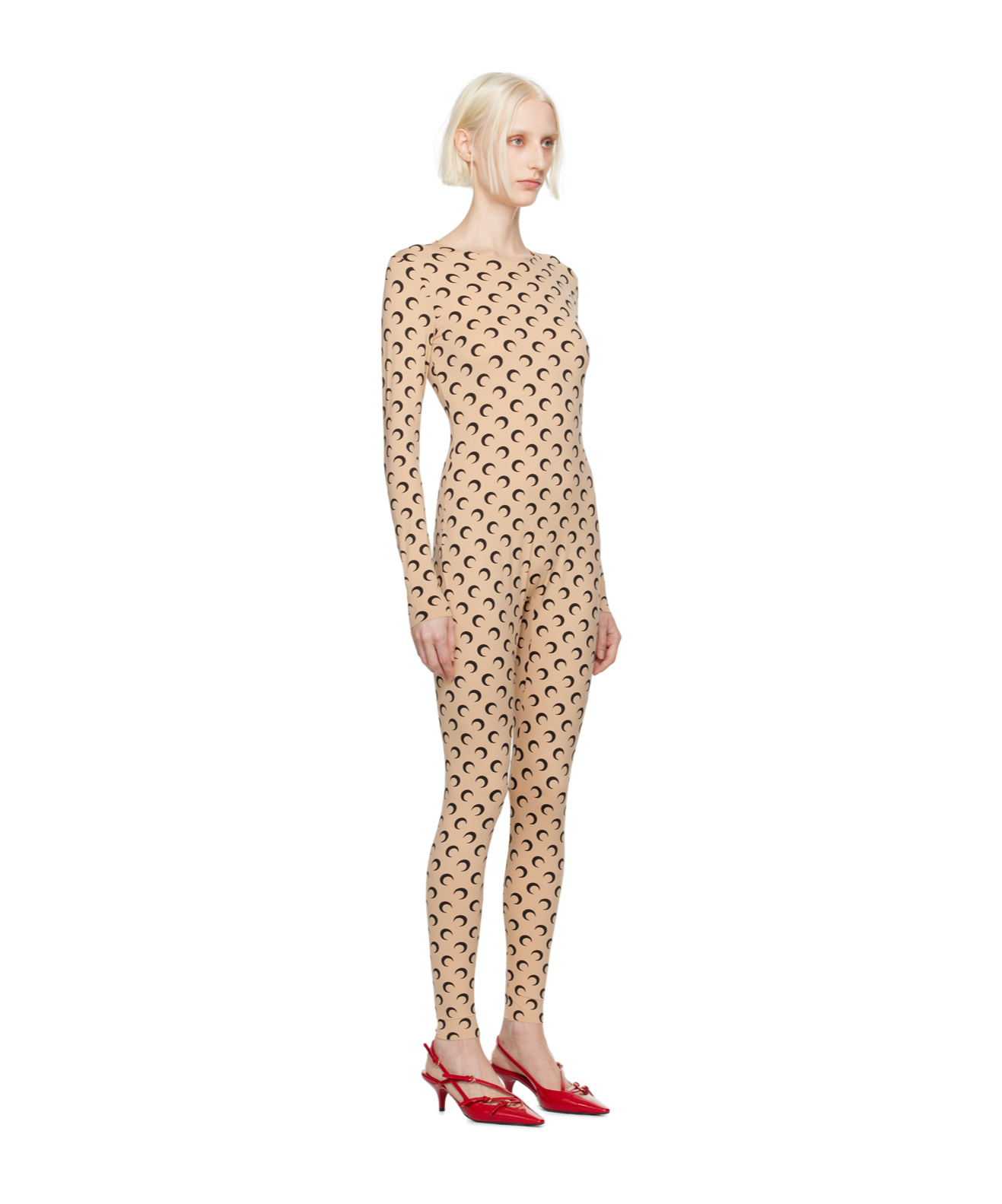 Marine Serre Graphic-print Long-sleeve Jumpsuit In Nude