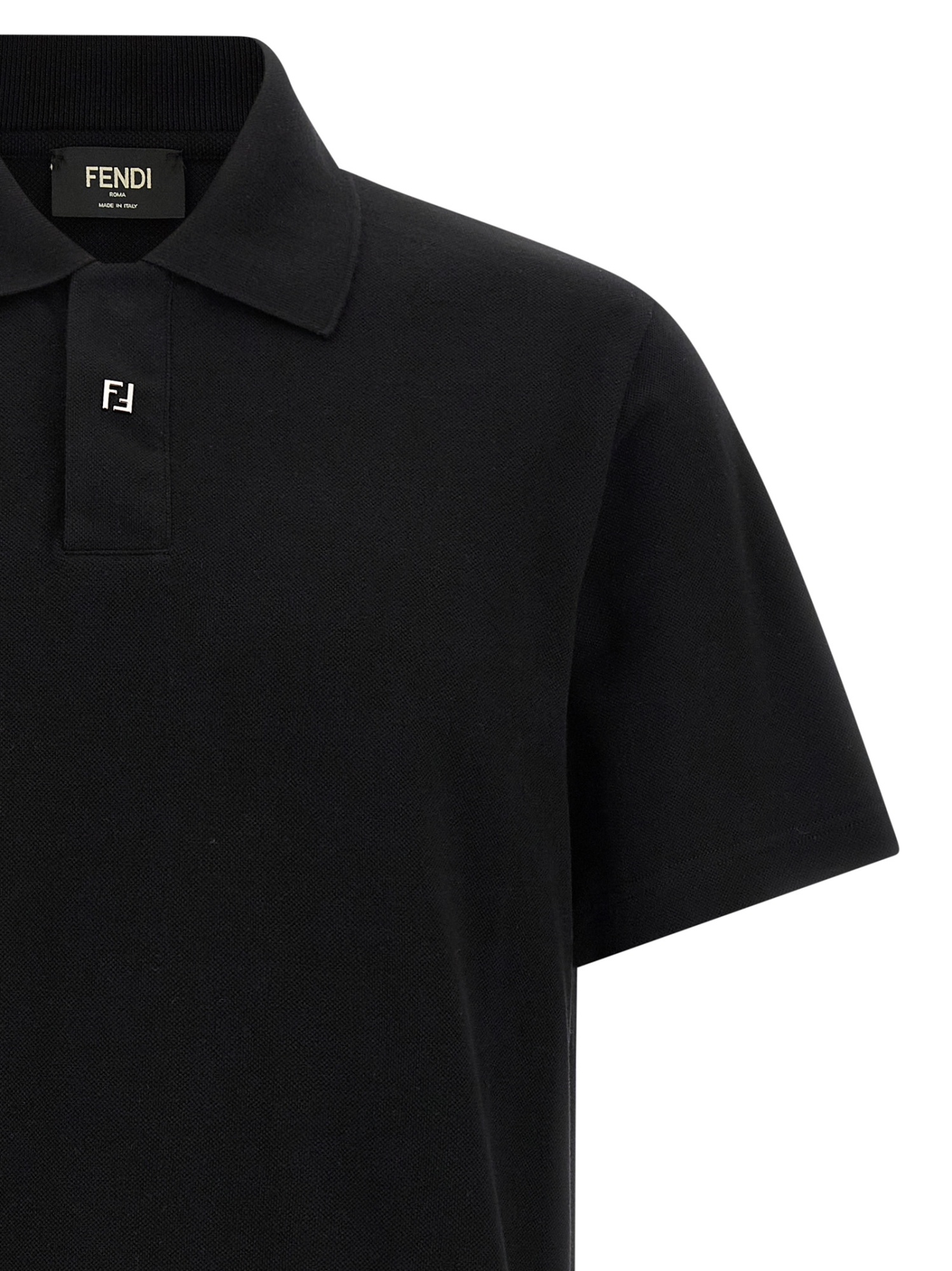Fendi Polo Shirt Ribbed Short Sleeves In Black