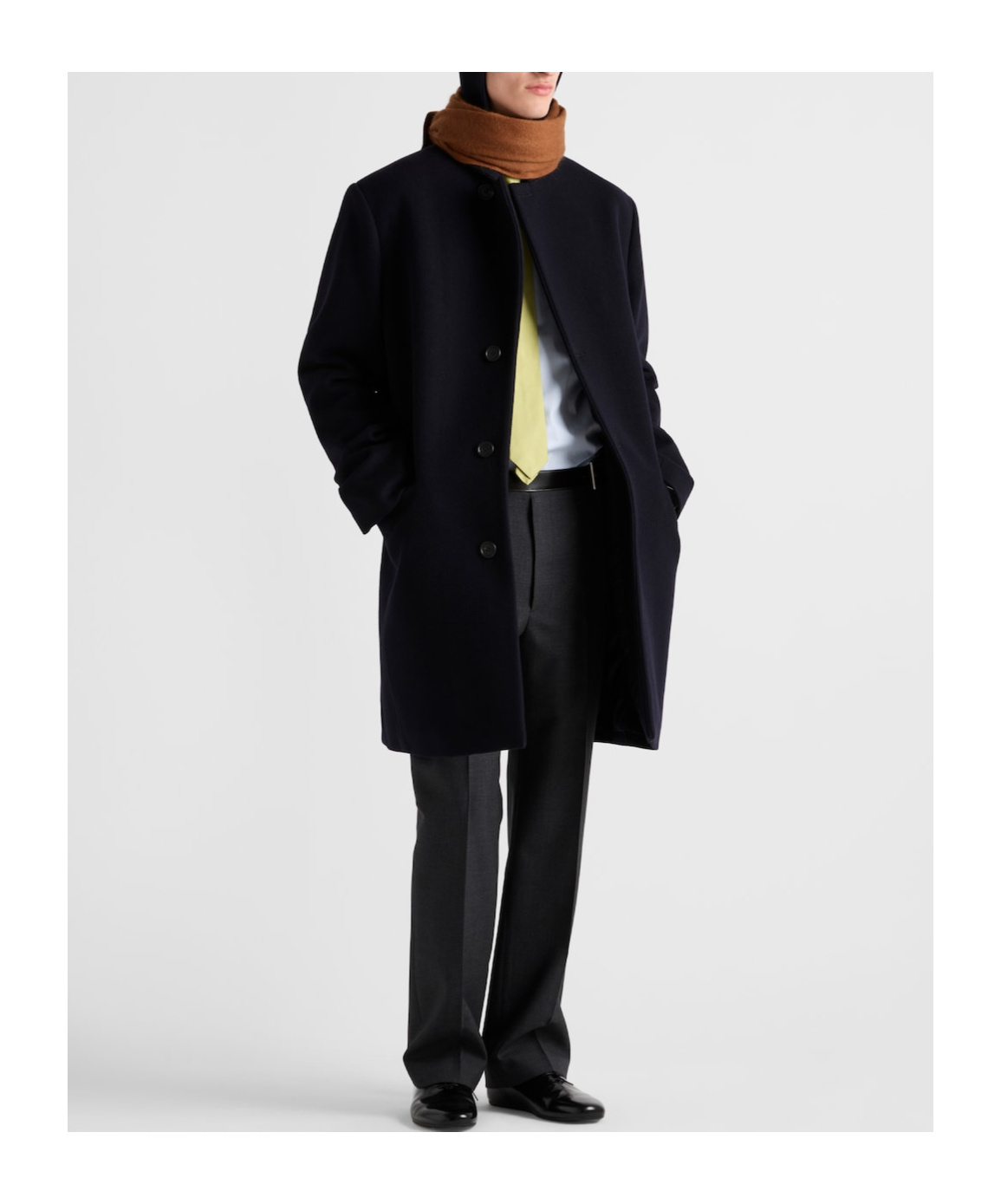 Prada Midnight Wool Blend Coat In Navy Blue