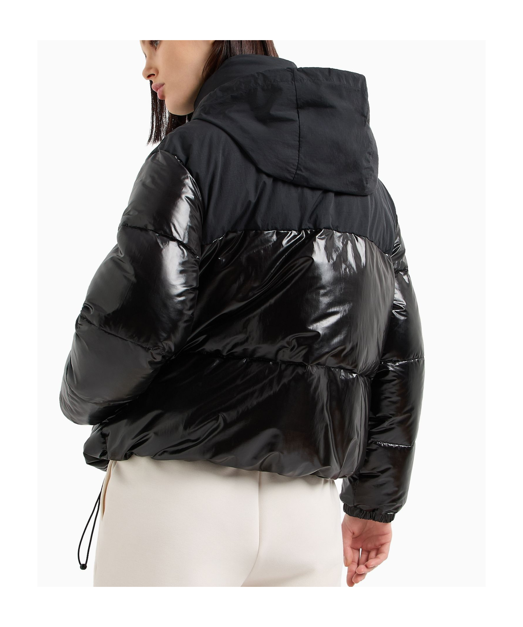 Armani Exchange Padded Jacket In Patent Leather And Opaque Fabric In Black