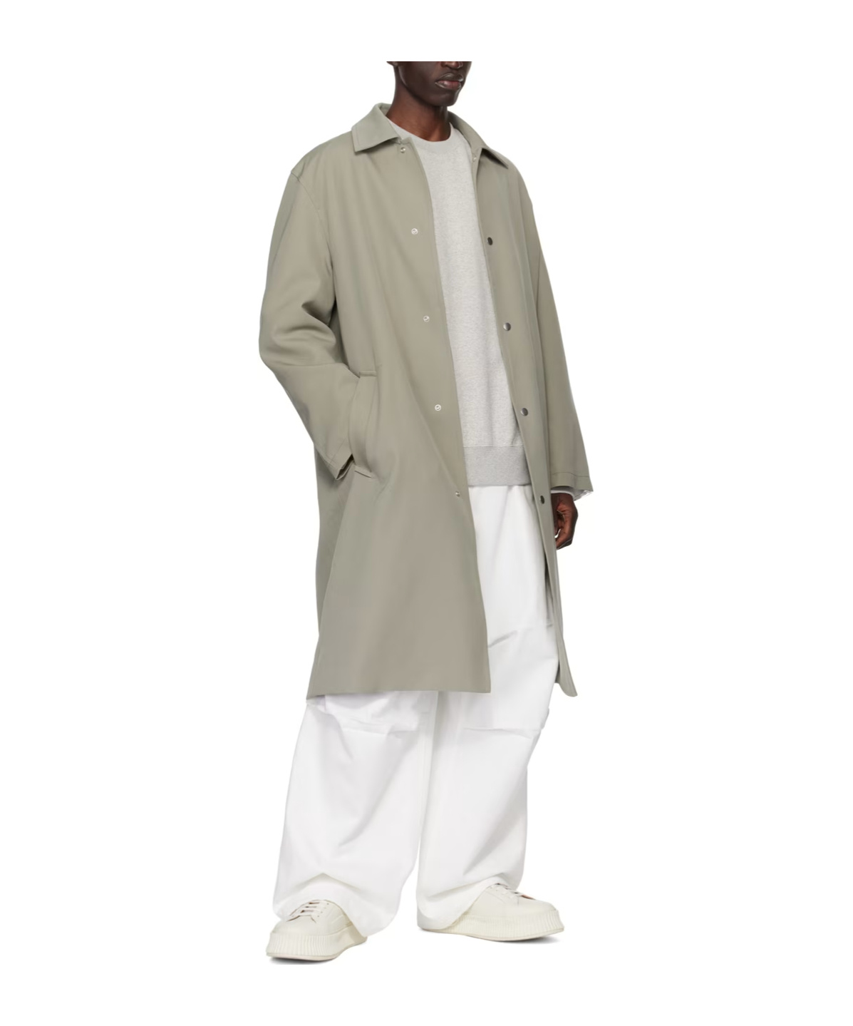 Jil Sander Green Press-stud Coat In Gray