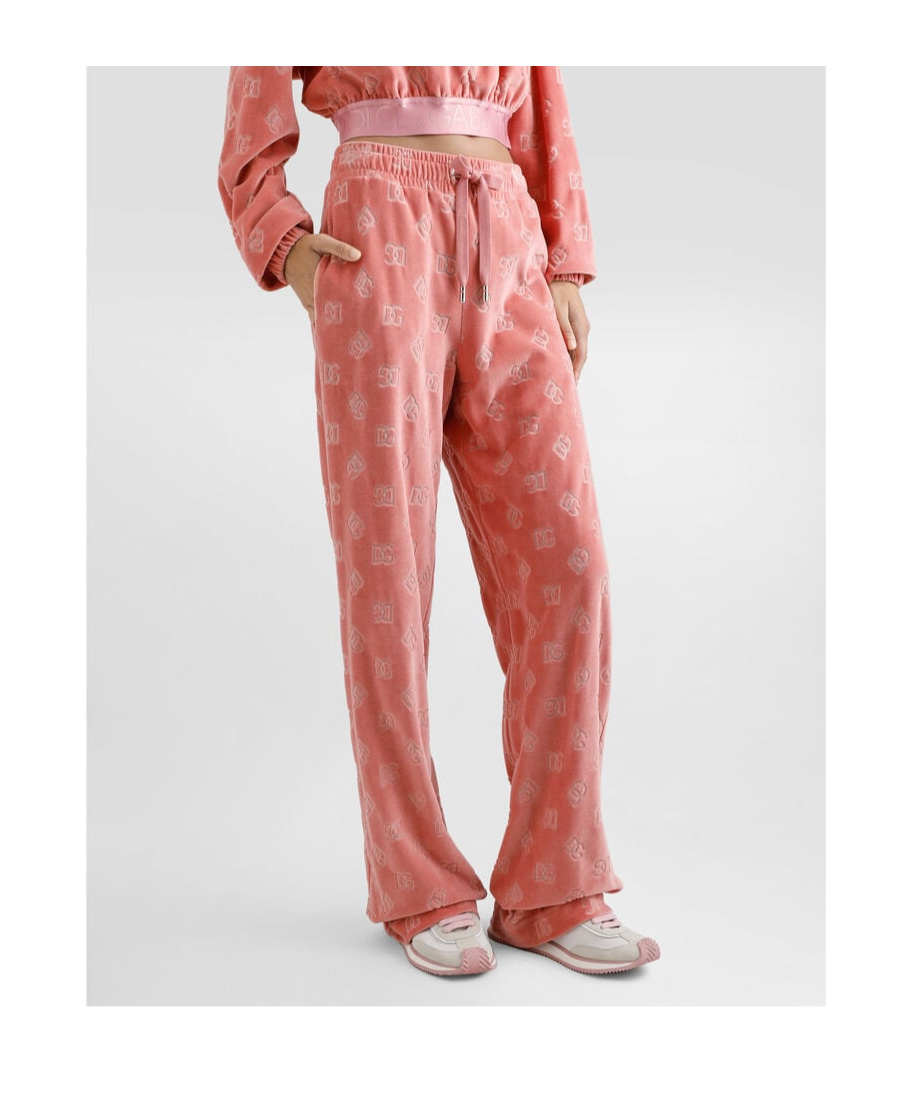 Dolce & Gabbana Chenille Jogging Pants With Jacquard Dg Logo In Pink