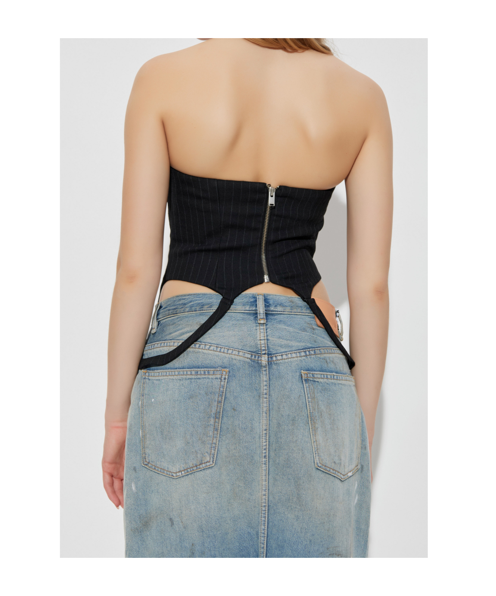 Misbhv Striped Off-shoulder Top In Black