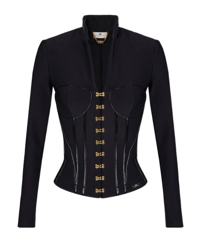 Elisabetta Franchi Jacket In Neoprene Fabric With Corset Details In Black