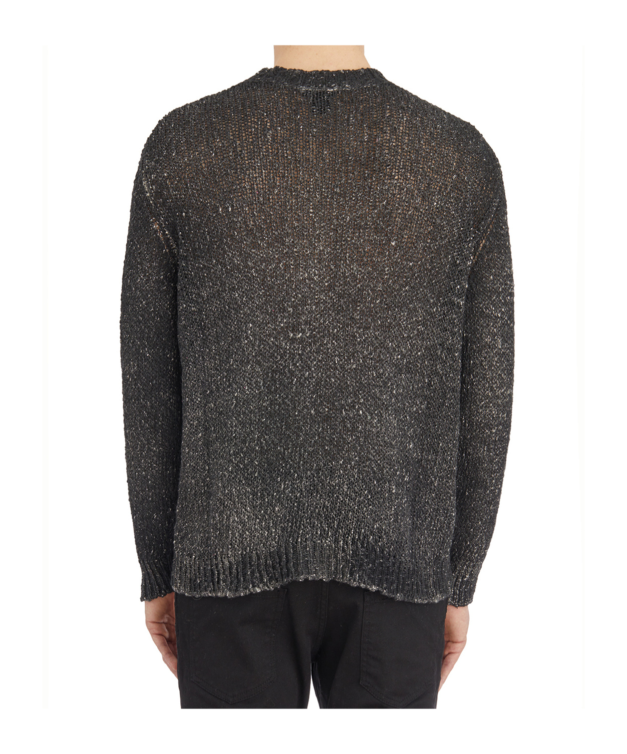 Avant Toi Crew Neck Sweater In Cotton And Linen In Black