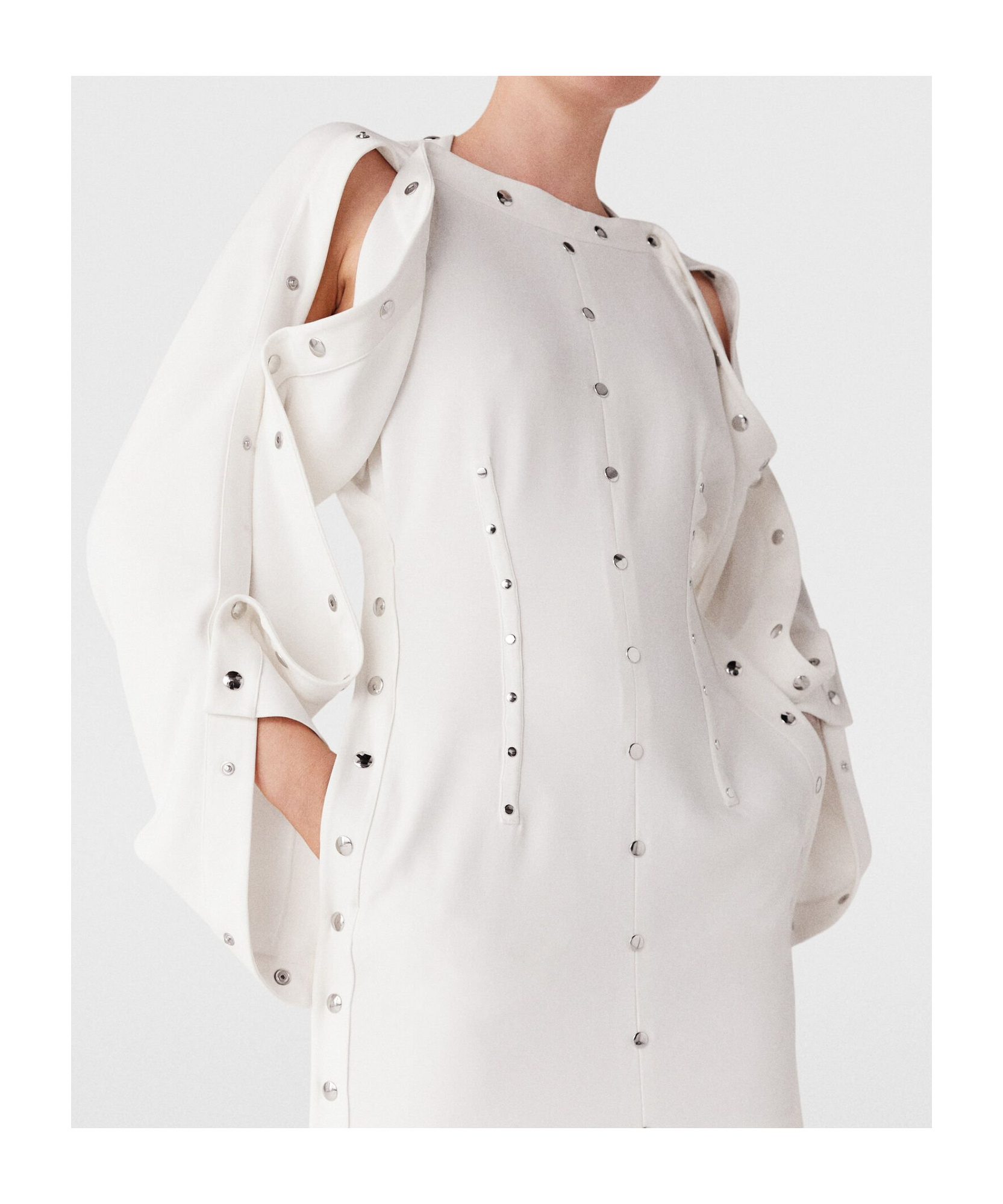 Stella Mccartney Long-sleeved Rivet Mid-length Dress In White