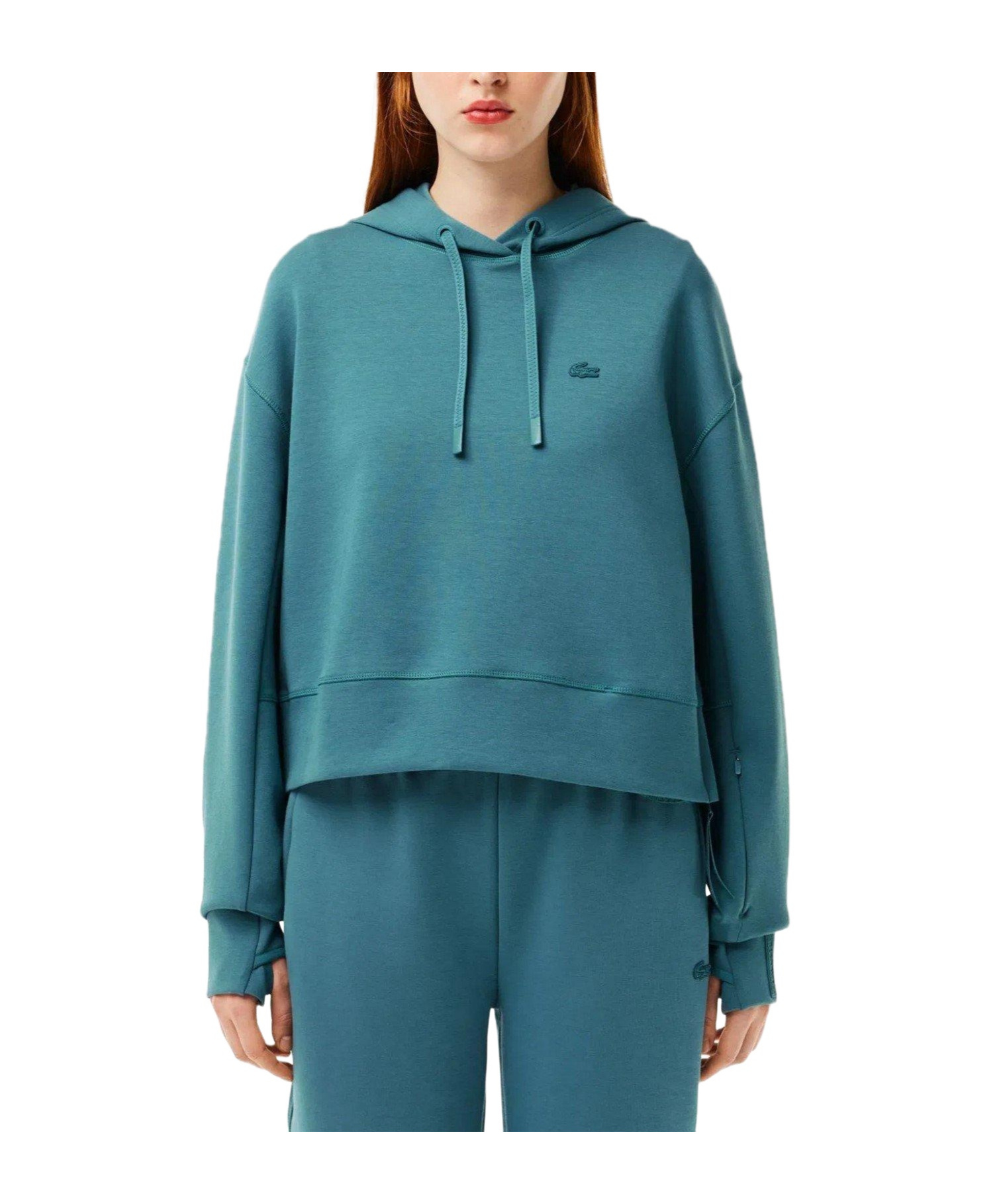 Lacoste Cropped Hoodie In Blue