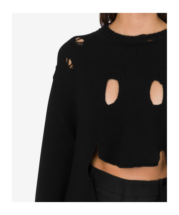 Moschino Oversized Pullover In Carved Wool In Black