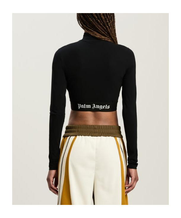 Palm Angels Logo-underband Mock-neck Crop Top In Black