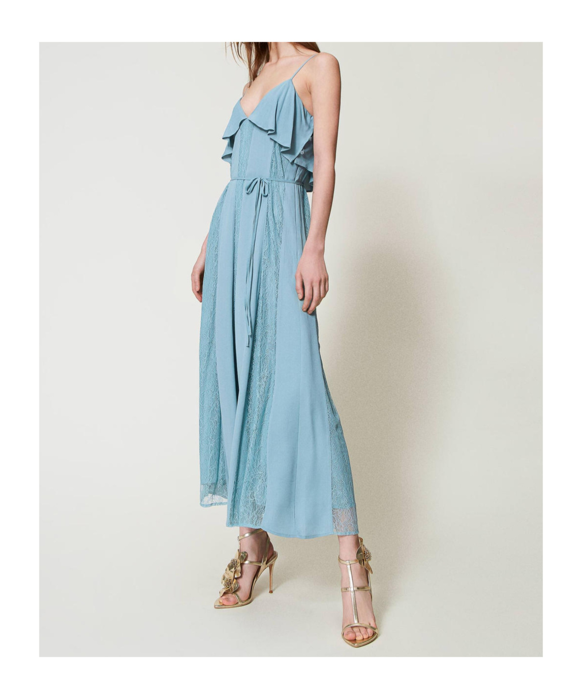 Shop Twinset Ruffled Lace Dress In Blue