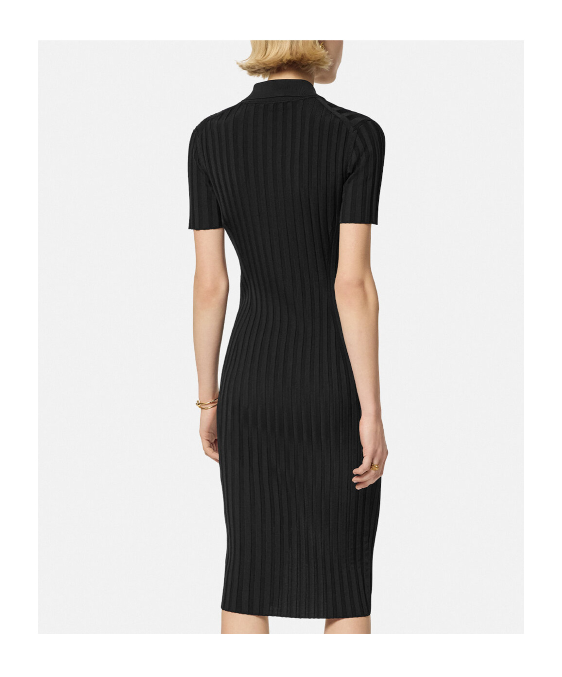 Versace Short-sleeve Flat-rib Knit Button-front Shirtdress In Black