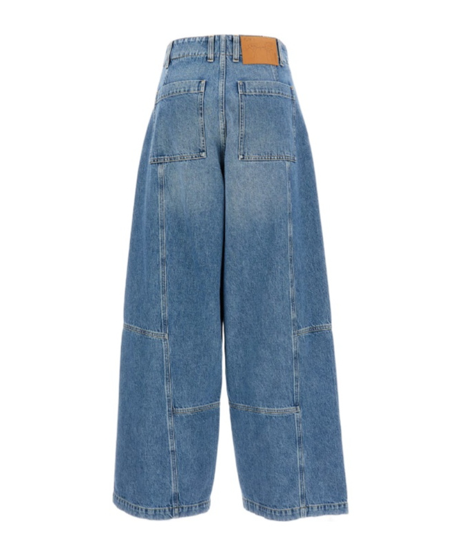 Plan C Wide-leg Cotton Jeans In Blue