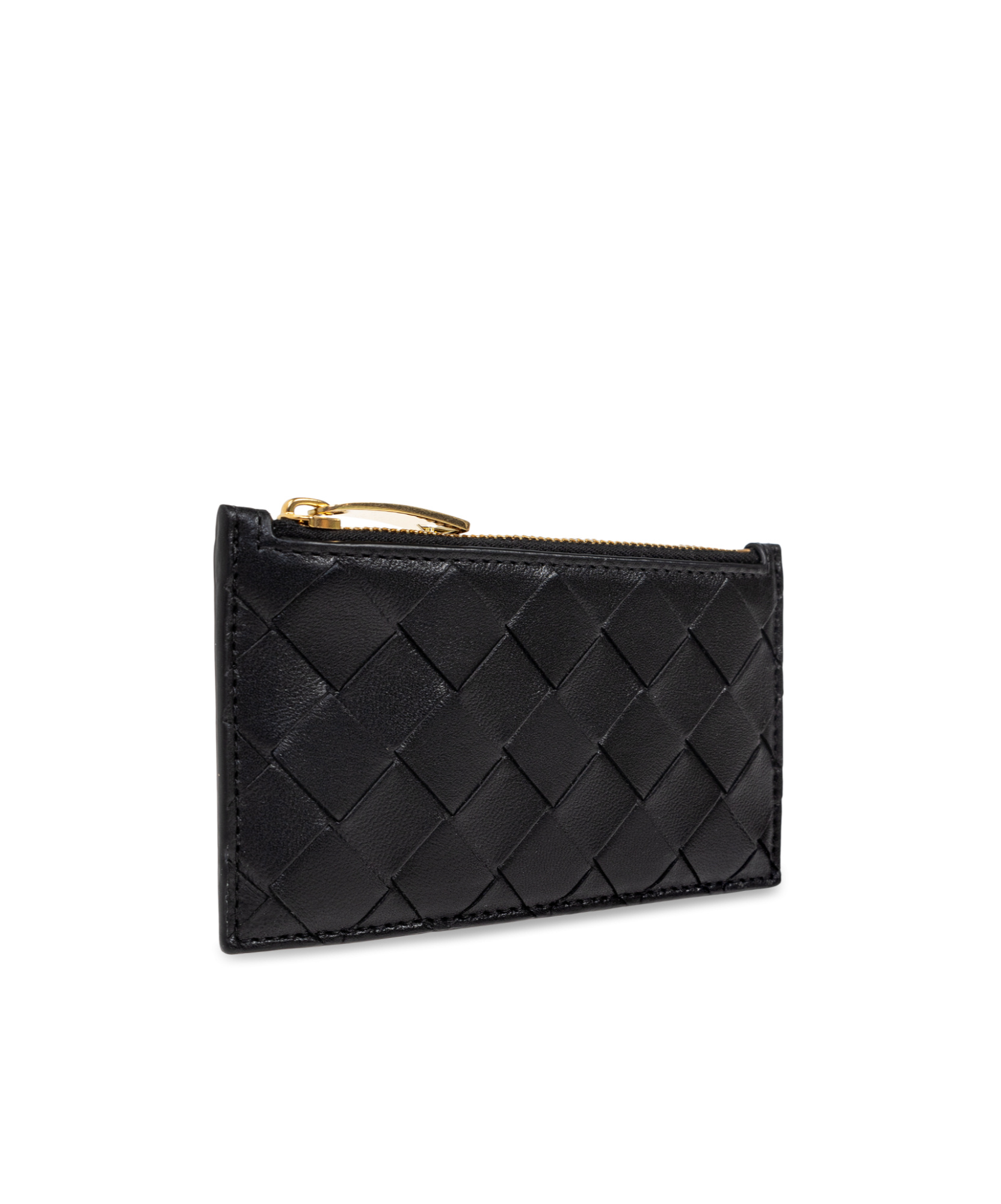 Bottega Veneta Intrecciato Leather Zip Card Case In Black