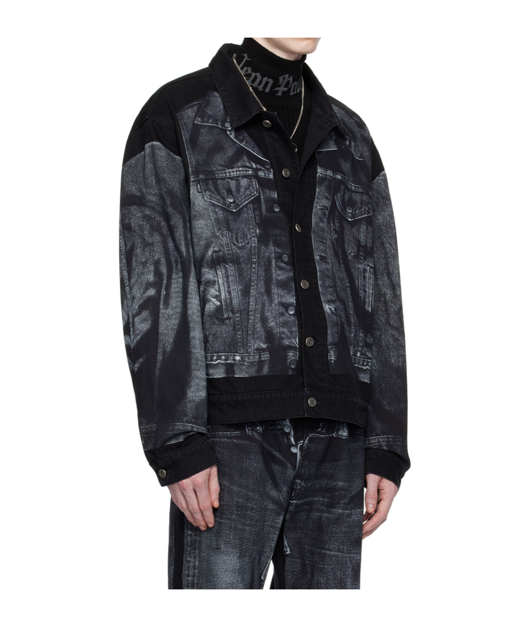 Jean Paul Gaultier Trompe L Oeil Denim Jacket In Black