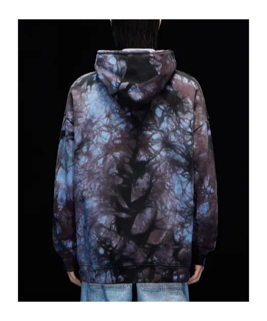 Emporio Armani Asv Black Blue Capsule Collection Oversize Organic-jersey Hooded Tie-dye Print Sweatshirt In Black