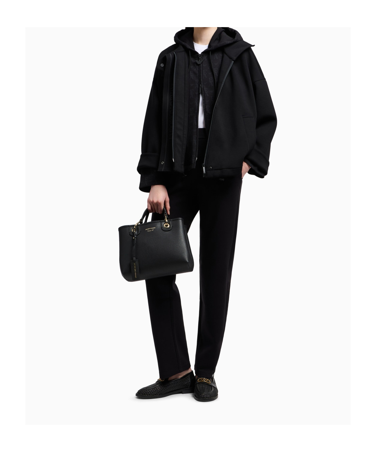 Emporio Armani Travel Essentials Capsule Collection Viscose-blend Trousers With An Embossed Motif In Black
