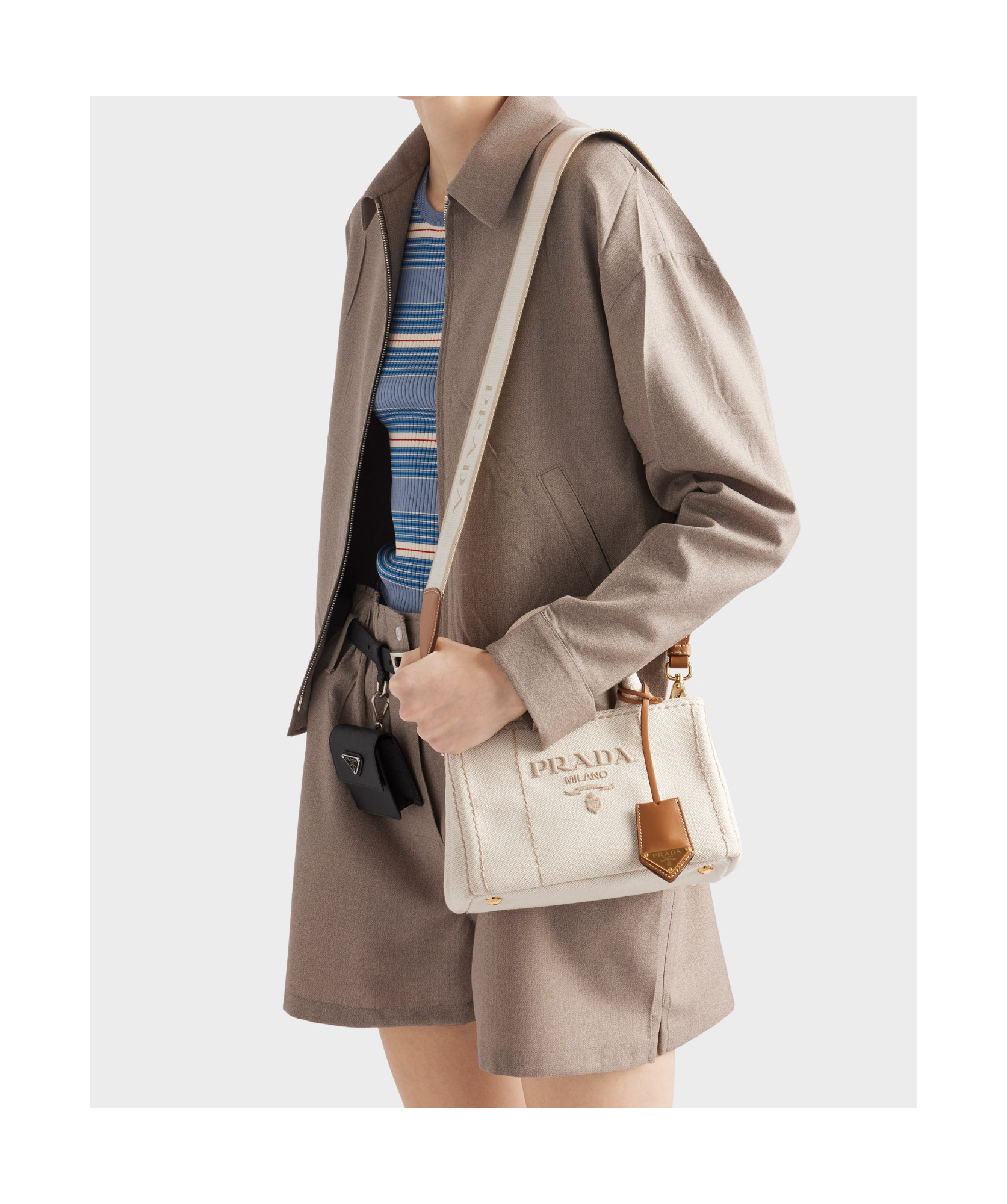 Shop Prada Linen Blend Mini Handbag In Nude