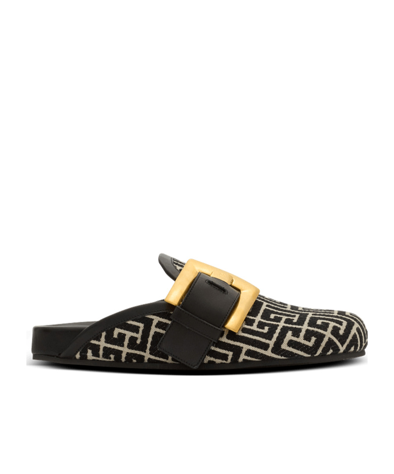 Balmain Anthem Mules In Jacquard Canvas With Pb Monogram In Multi