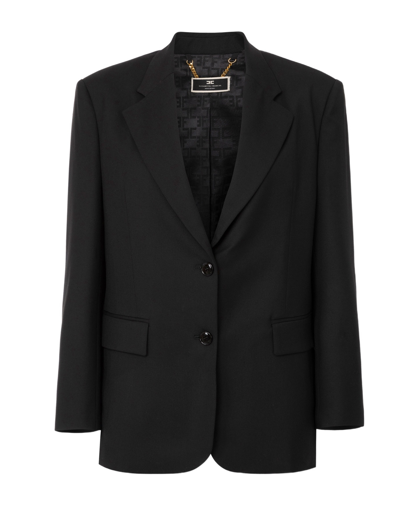Elisabetta Franchi Single-breasted Virgin Wool Blazer In Black